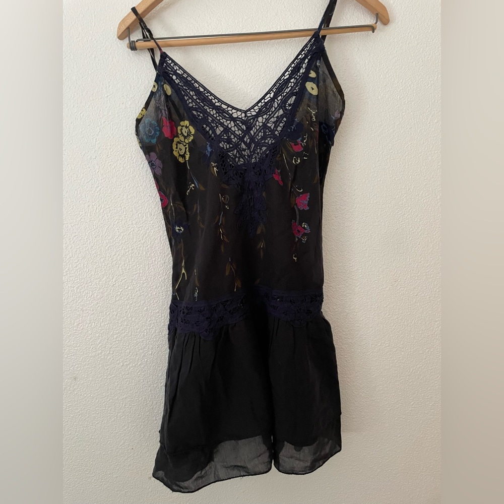 Free People tank top lace moody black floral boho